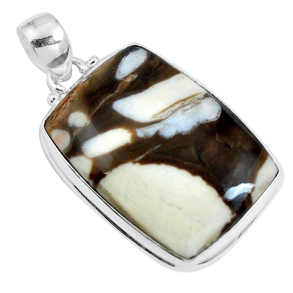 Natural brown peanut petrified wood fossil 925 silver pendant m78734