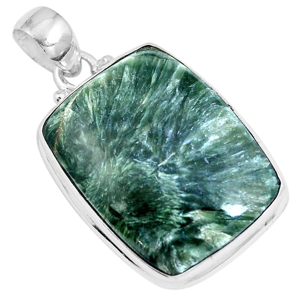 Natural green seraphinite (russian) 925 sterling silver pendant m78737