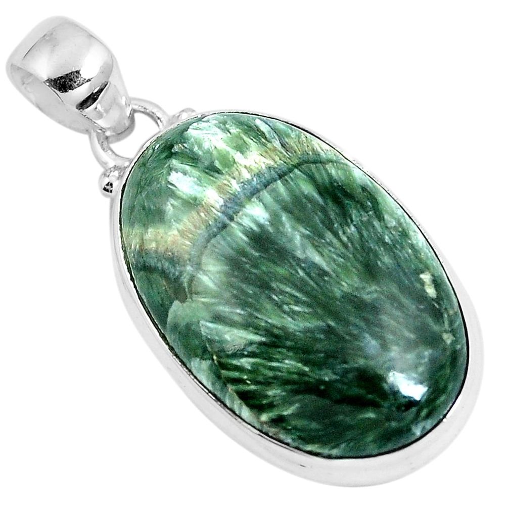 925 sterling silver natural green seraphinite (russian) pendant jewelry m78738