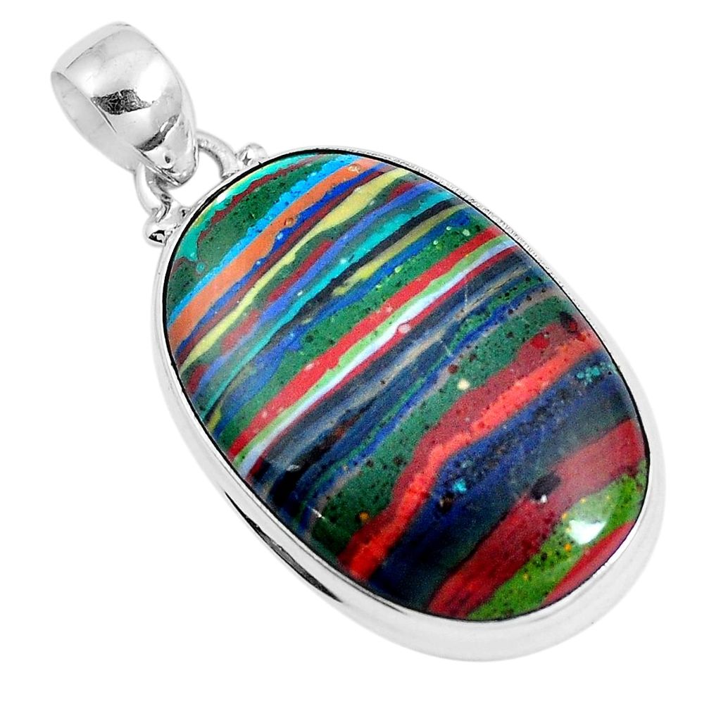 Natural multi color rainbow calsilica 925 sterling silver pendant m78739