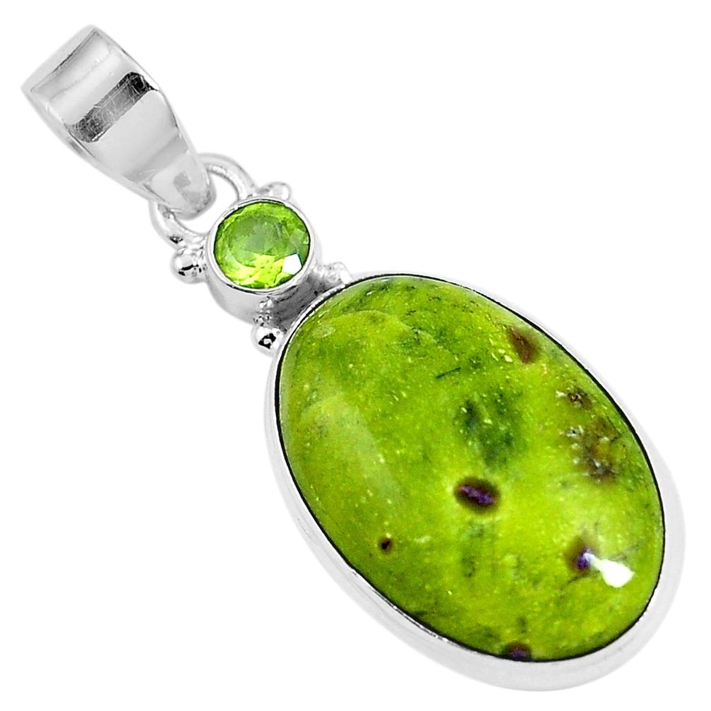 Natural atlantisite (tasmanite) stichtite-serpentine 925 silver pendant m78766