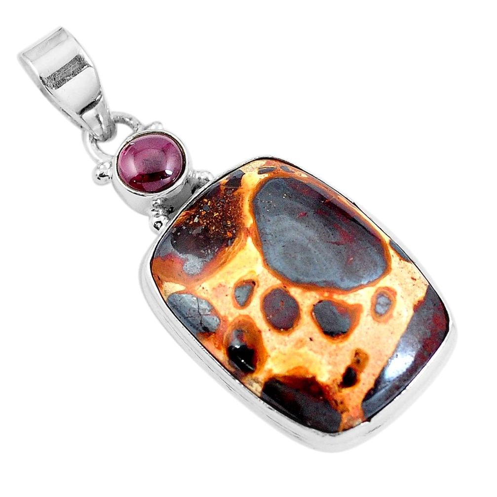 Natural brown bauxite garnet 925 sterling silver pendant jewelry m78785