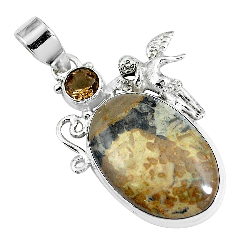 925 silver natural brown cotham landscape marble angel pendant m78804