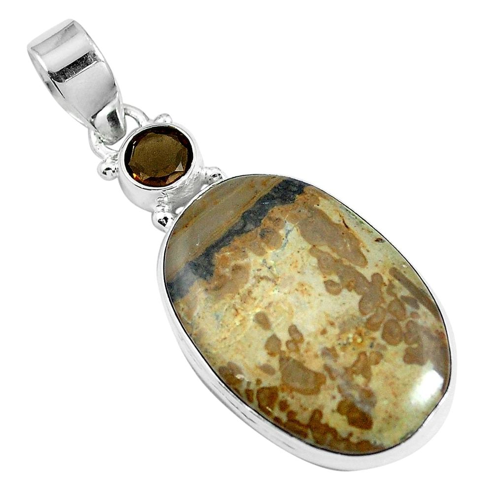 Natural brown cotham landscape marble 925 silver pendant jewelry m78809