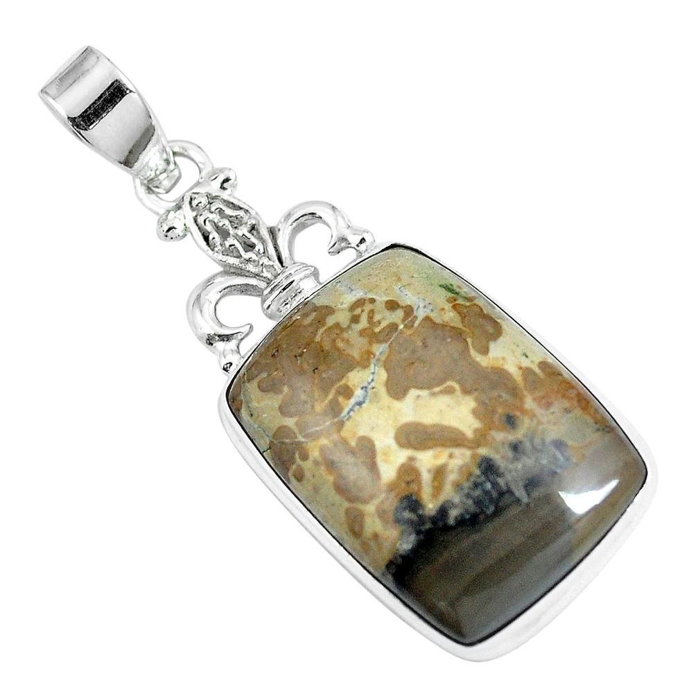 Natural brown cotham landscape marble 925 silver pendant m78818