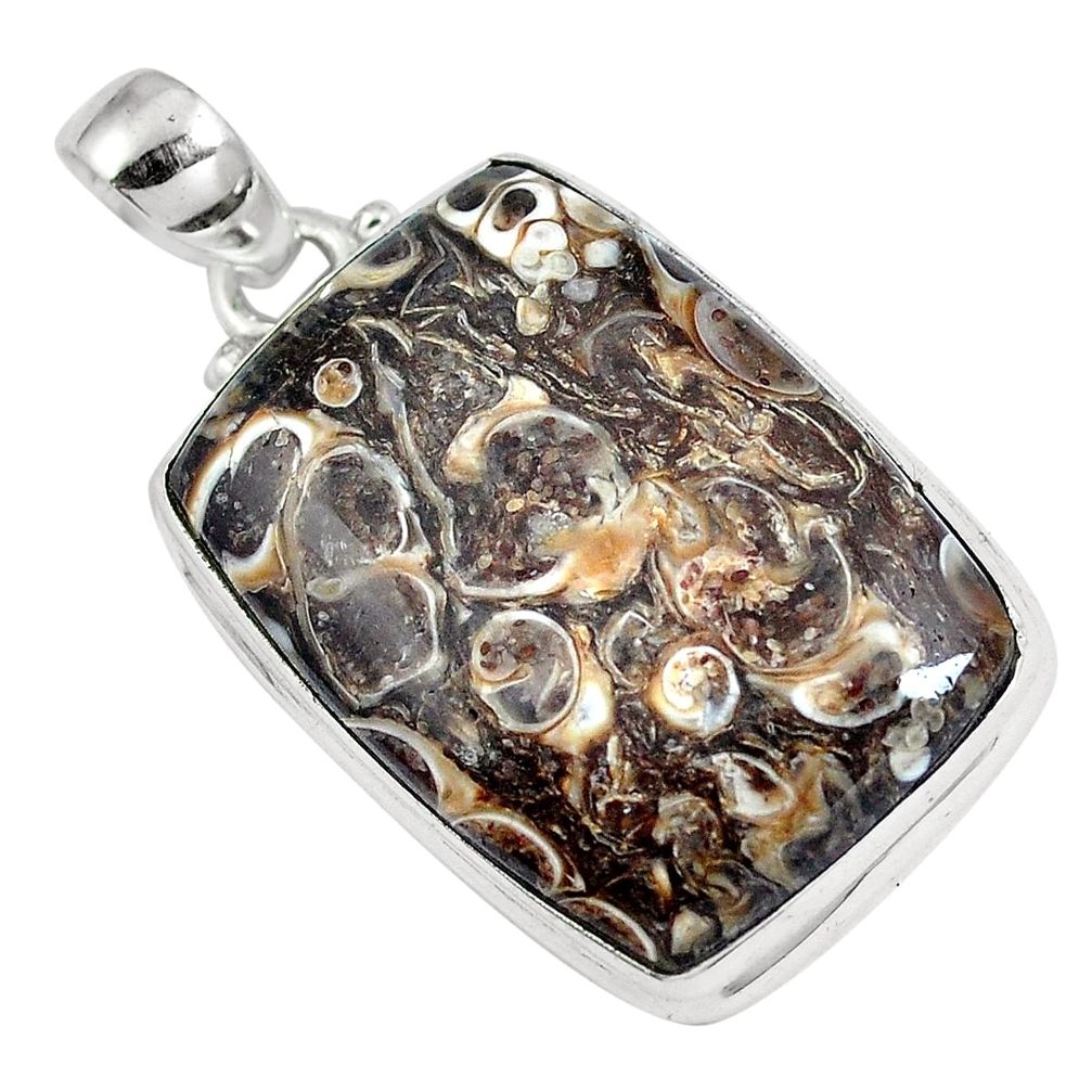 Natural brown turritella fossil snail agate 925 silver pendant m78821