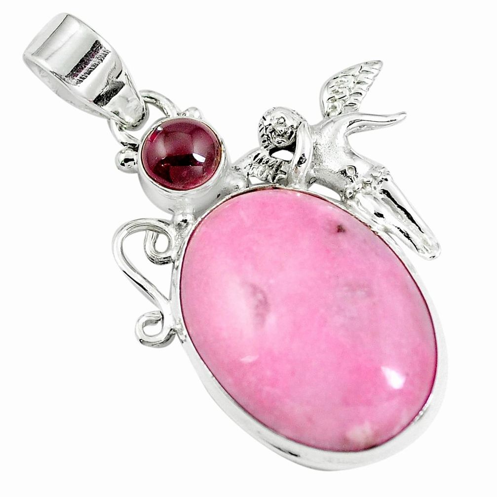 Natural pink petalite 925 silver angel wings fairy pendant jewelry m78828