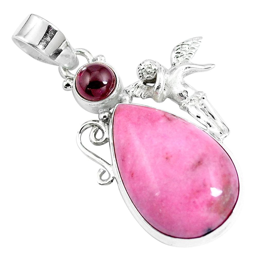 Natural pink petalite 925 silver angel wings fairy pendant jewelry m78829