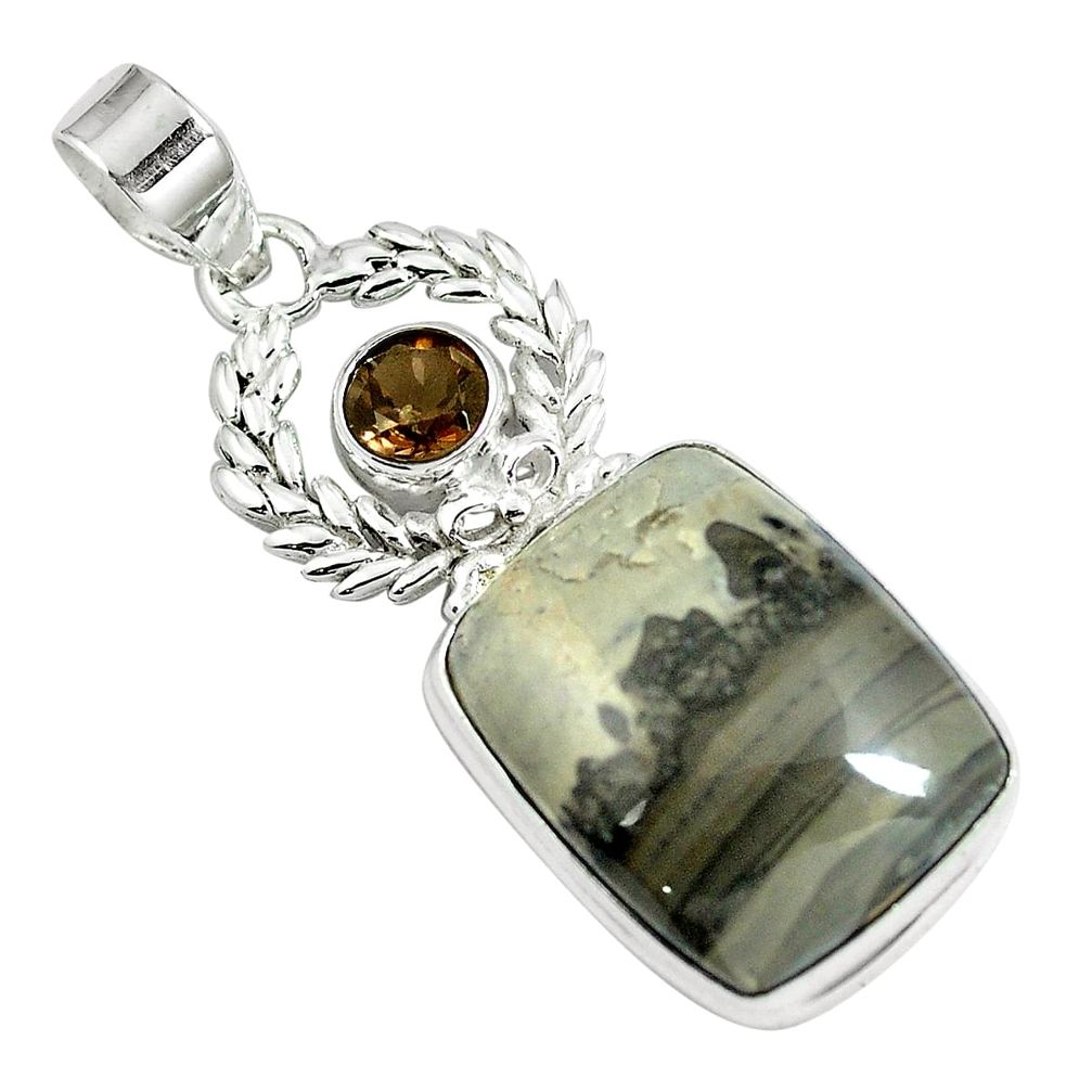 Natural brown cotham landscape marble 925 silver pendant m78843