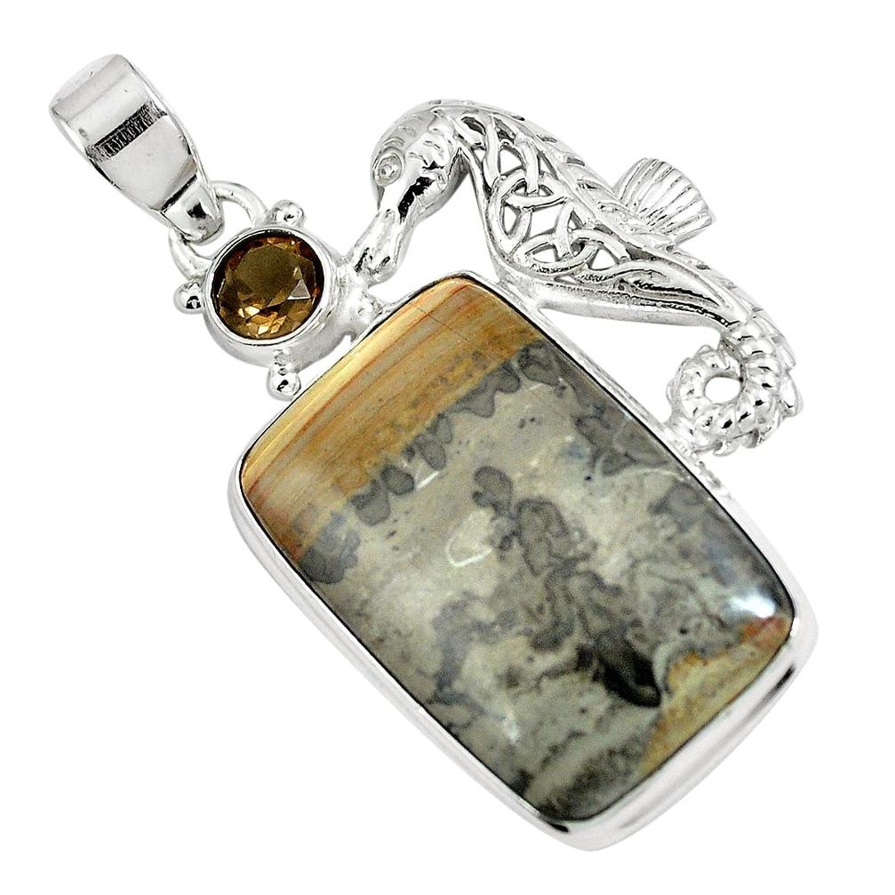 925 silver natural brown cotham landscape marble seahorse pendant m78844