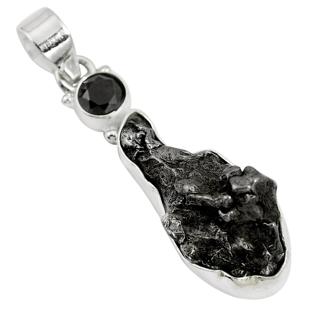 Natural grey meteorite gibeon onyx 925 sterling silver pendant m79229