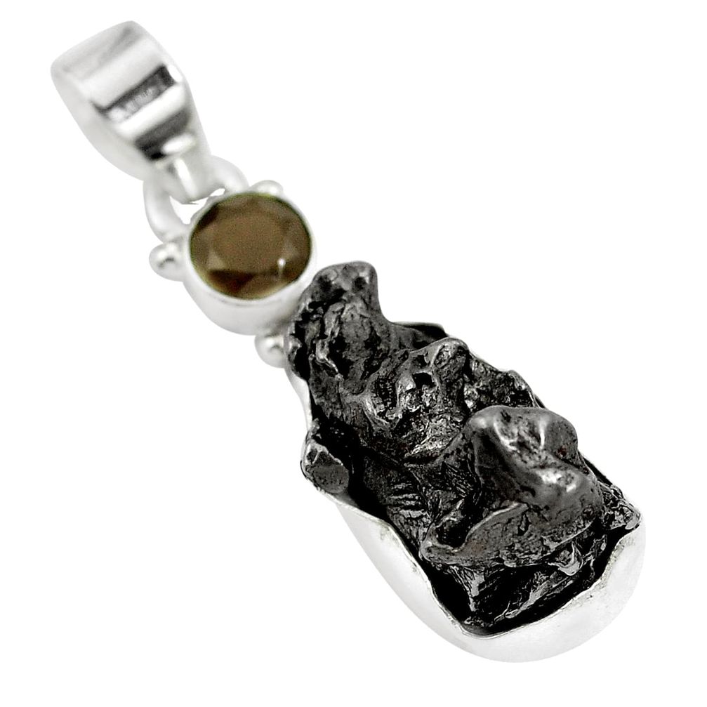 Natural grey meteorite gibeon onyx 925 sterling silver pendant m79230