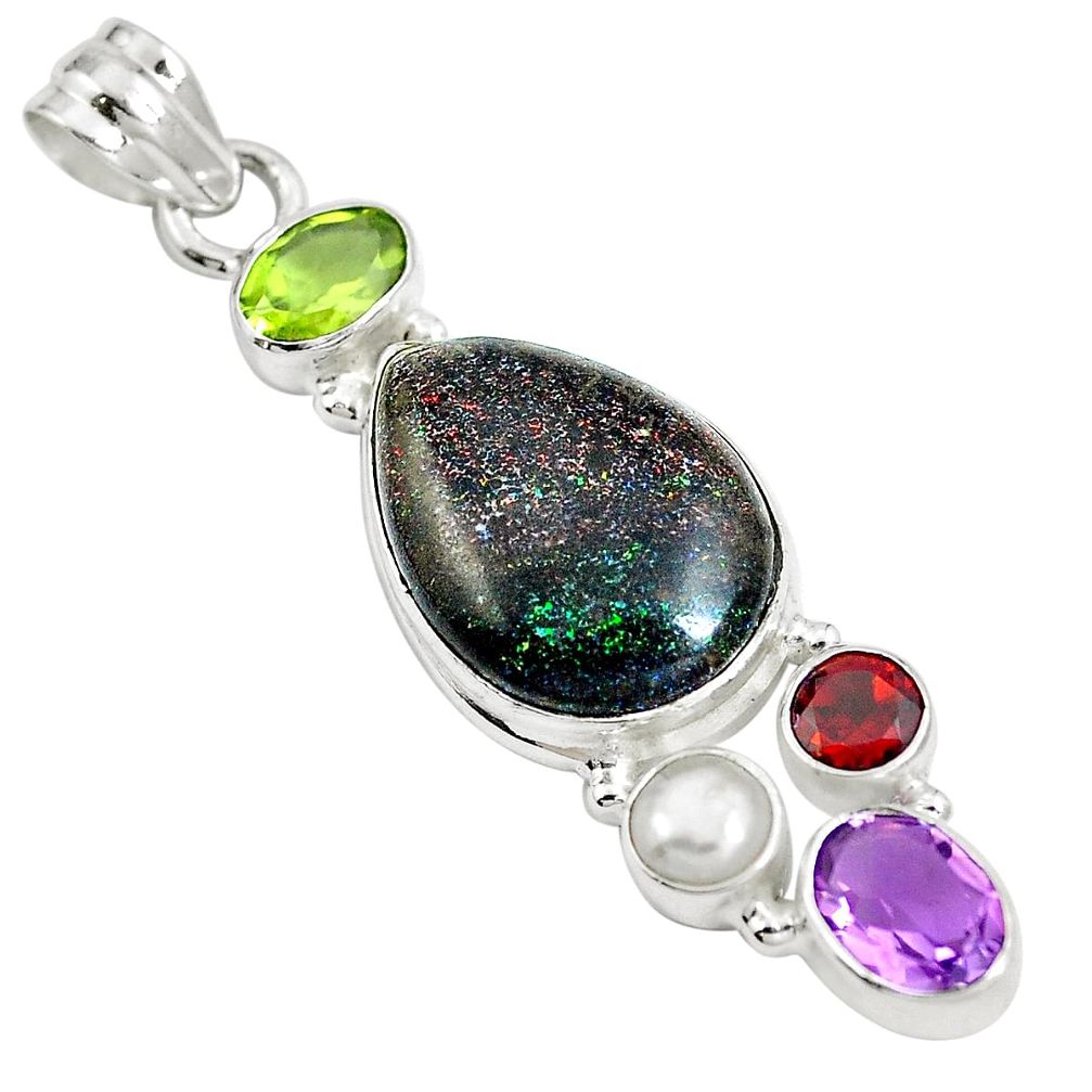 925 silver natural black honduran matrix opal amethyst pearl pendant m79259