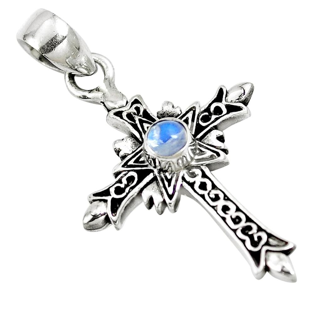Natural rainbow moonstone 925 sterling silver holy cross pendant m79331