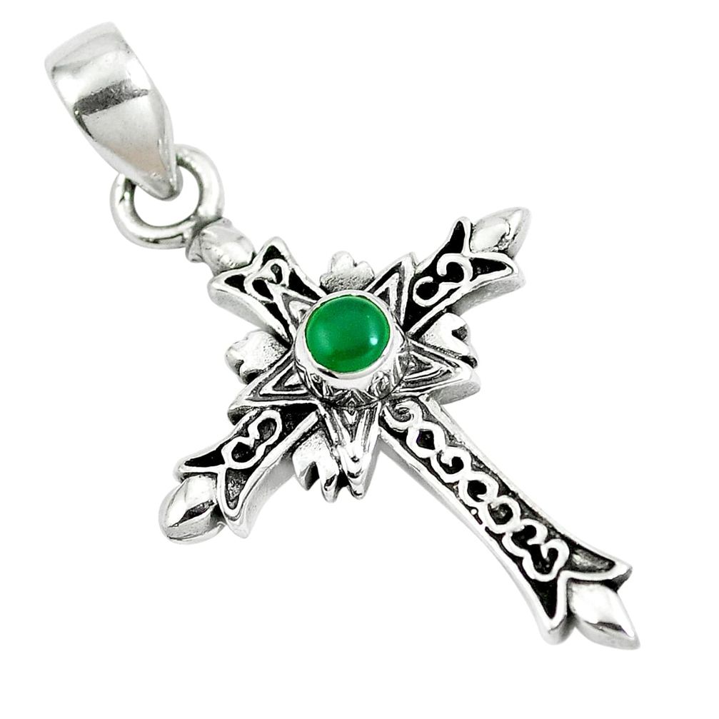 Natural green chalcedony 925 sterling silver holy cross pendant m79332