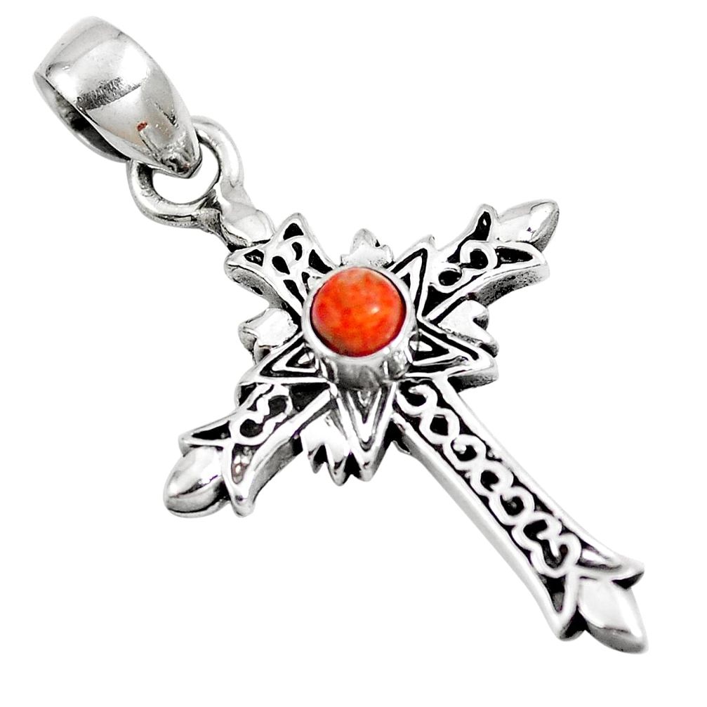 Red copper turquoise 925 sterling silver holy cross pendant m79336