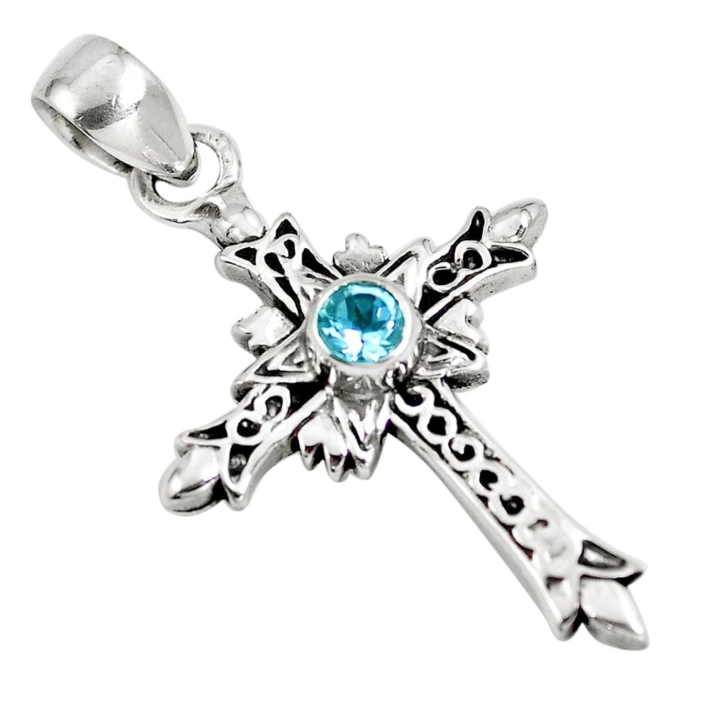 Natural blue topaz 925 sterling silver holy cross pendant jewelry m79338