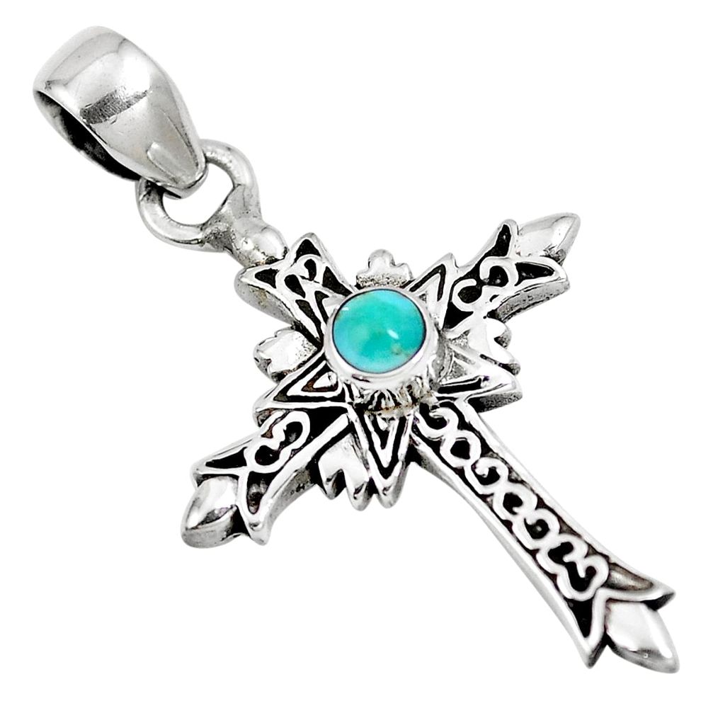 Blue sleeping beauty turquoise 925 silver holy cross pendant m79339