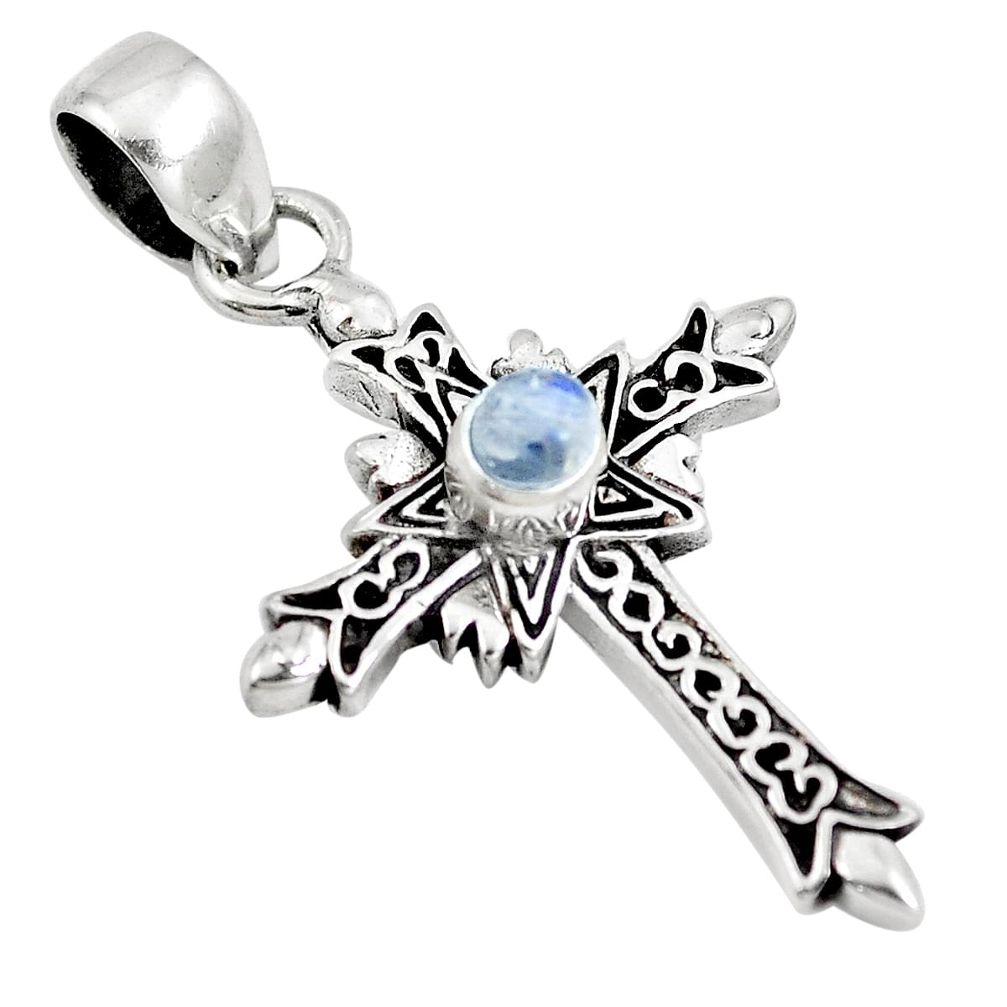 925 sterling silver natural rainbow moonstone round holy cross pendant m79340