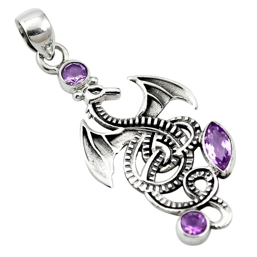 925 sterling silver natural purple amethyst dragon pendant jewelry m79348