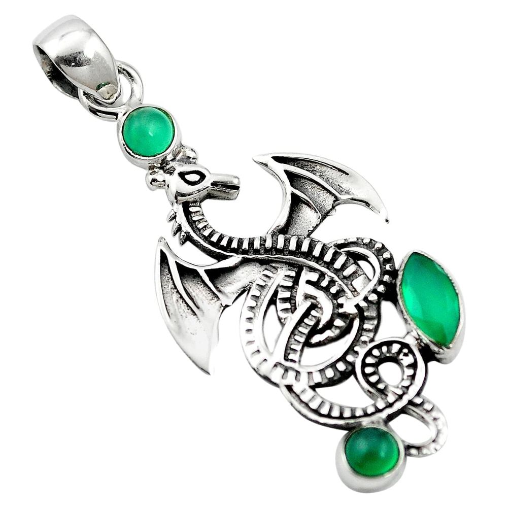 Natural green chalcedony 925 sterling silver dragon pendant m79349