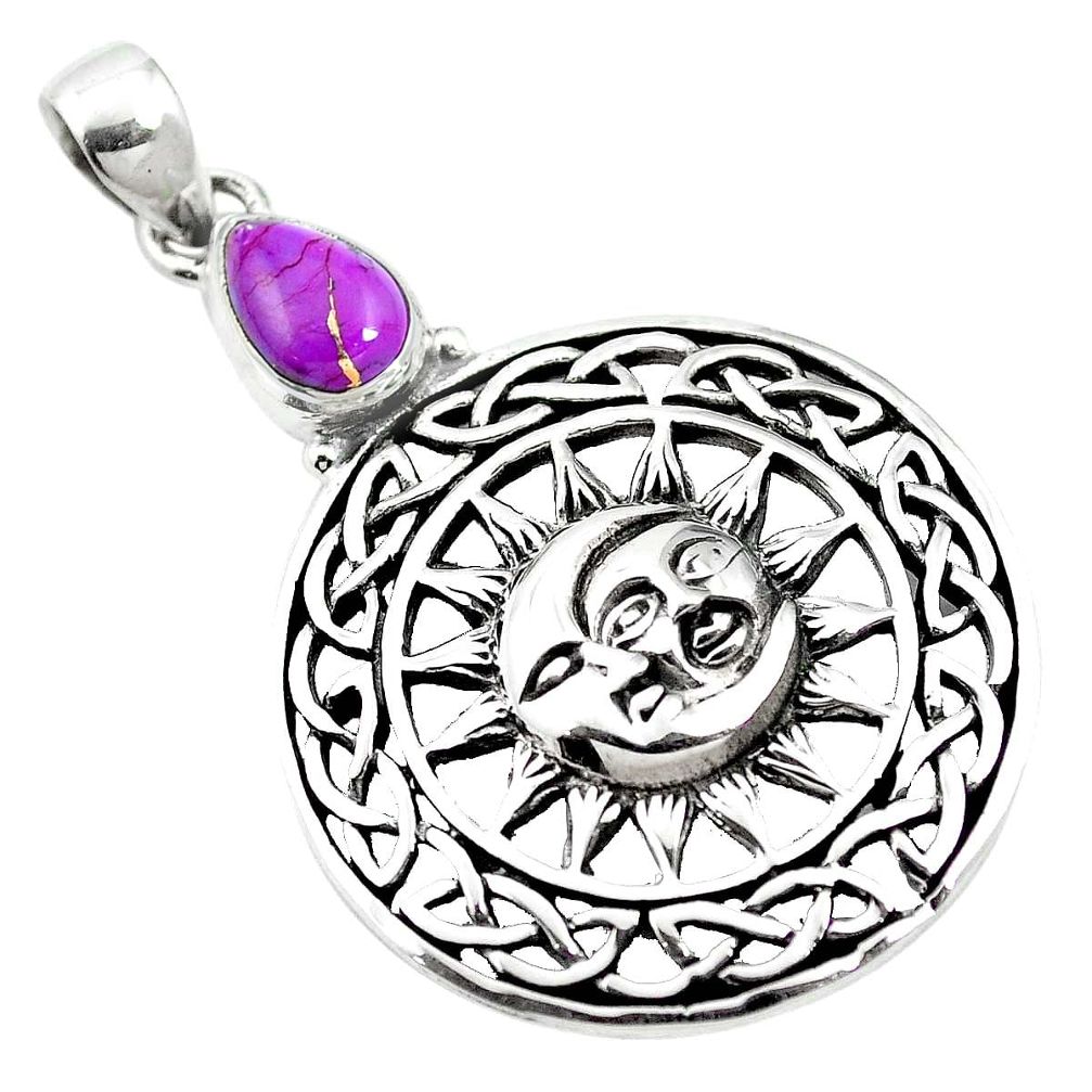 Purple copper turquoise 925 silver crescent moon star pendant m79400