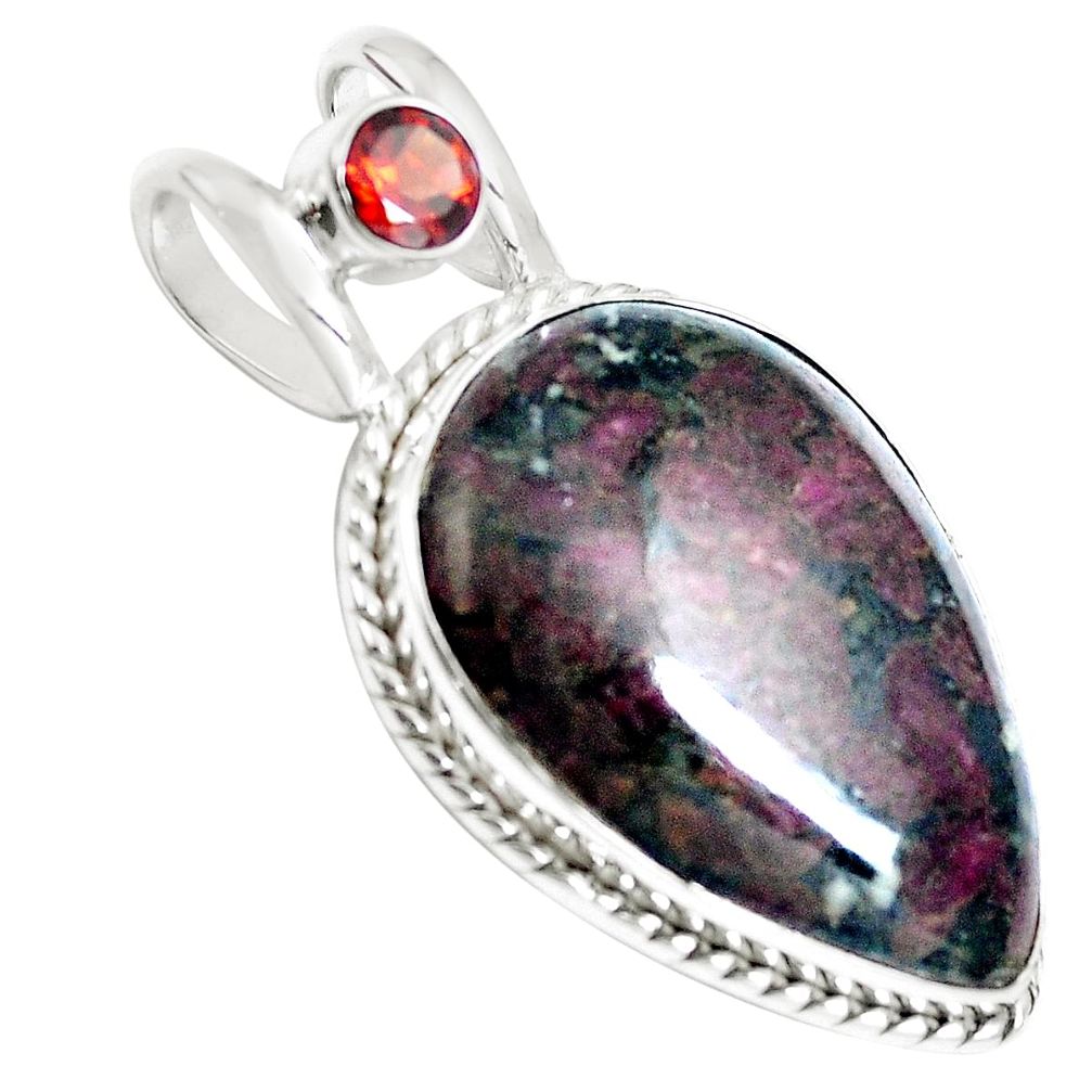 Natural pink eudialyte red garnet 925 sterling silver pendant m79459