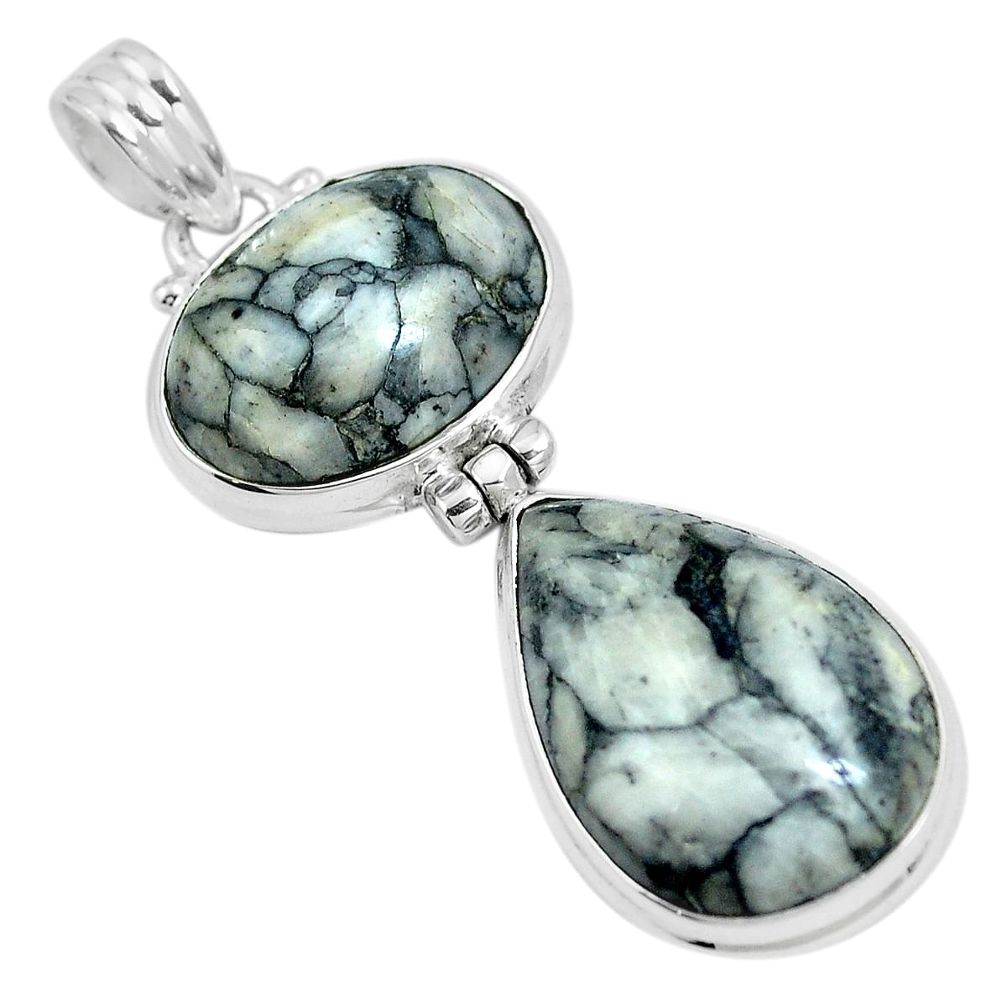 Natural white pinolith 925 sterling silver pendant jewelry m79481