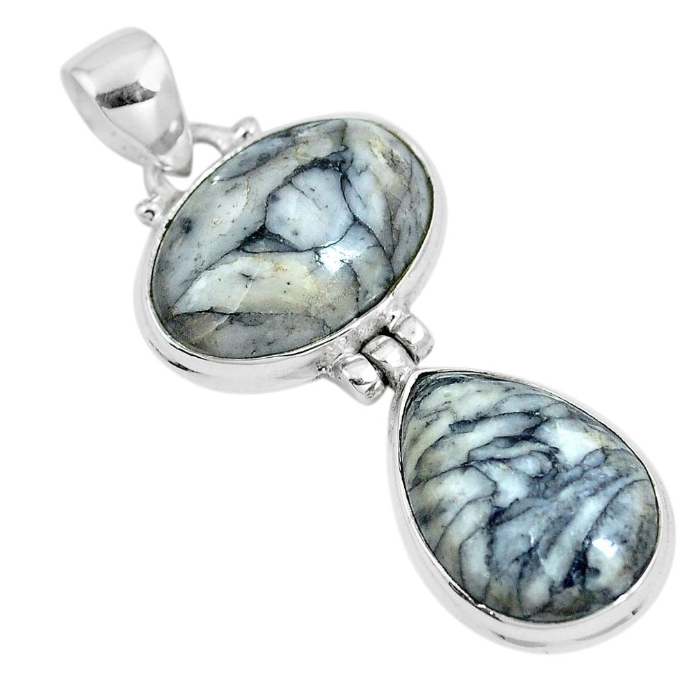 Natural white pinolith 925 sterling silver pendant jewelry m79487