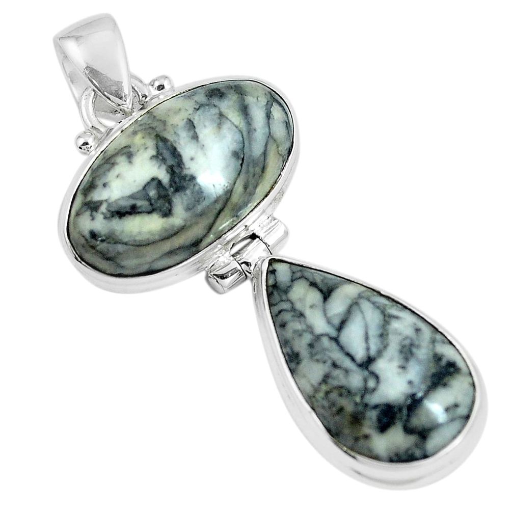 Natural white pinolith 925 sterling silver pendant jewelry m79495