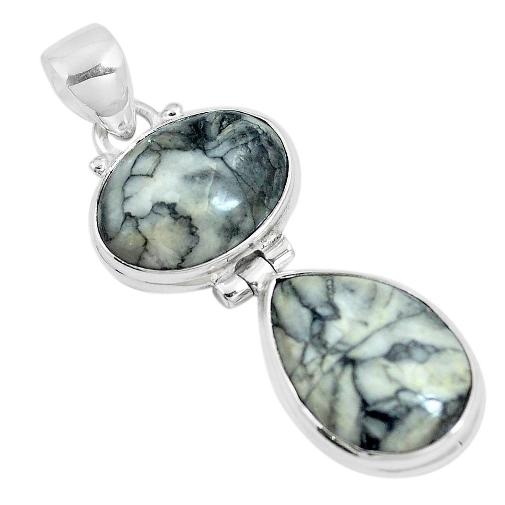 Natural white pinolith 925 sterling silver pendant jewelry m79496
