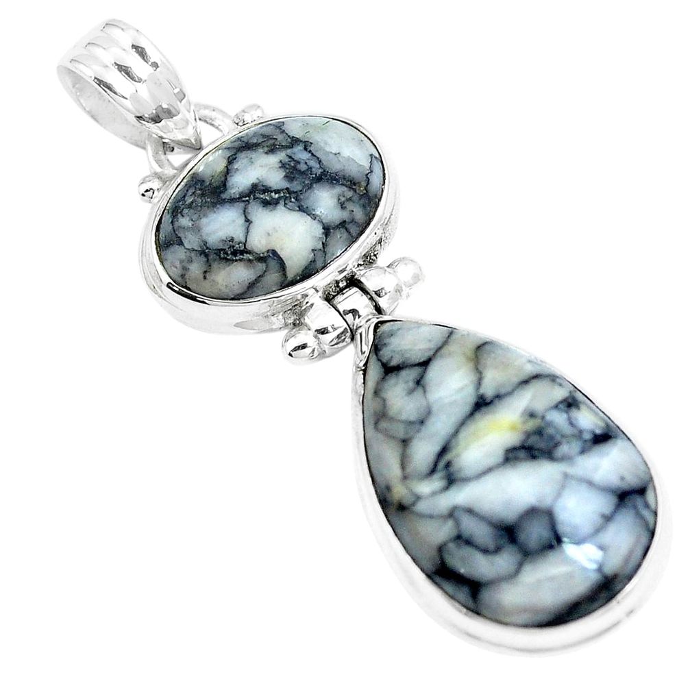Natural white pinolith 925 sterling silver pendant jewelry m79498