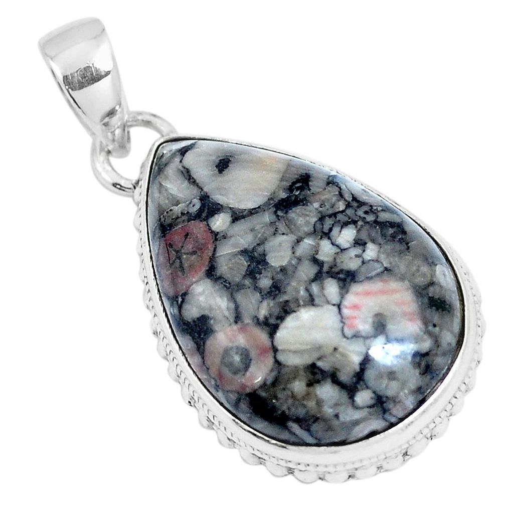 Natural black colus fossil 925 sterling silver pendant jewelry m79523