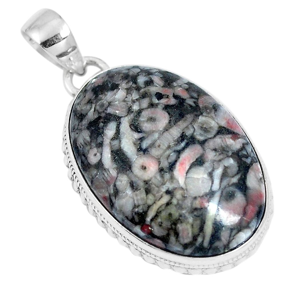 Natural black colus fossil 925 sterling silver pendant jewelry m79529