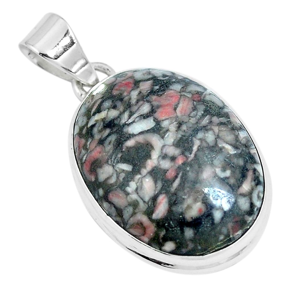 Natural black colus fossil 925 sterling silver pendant jewelry m79535