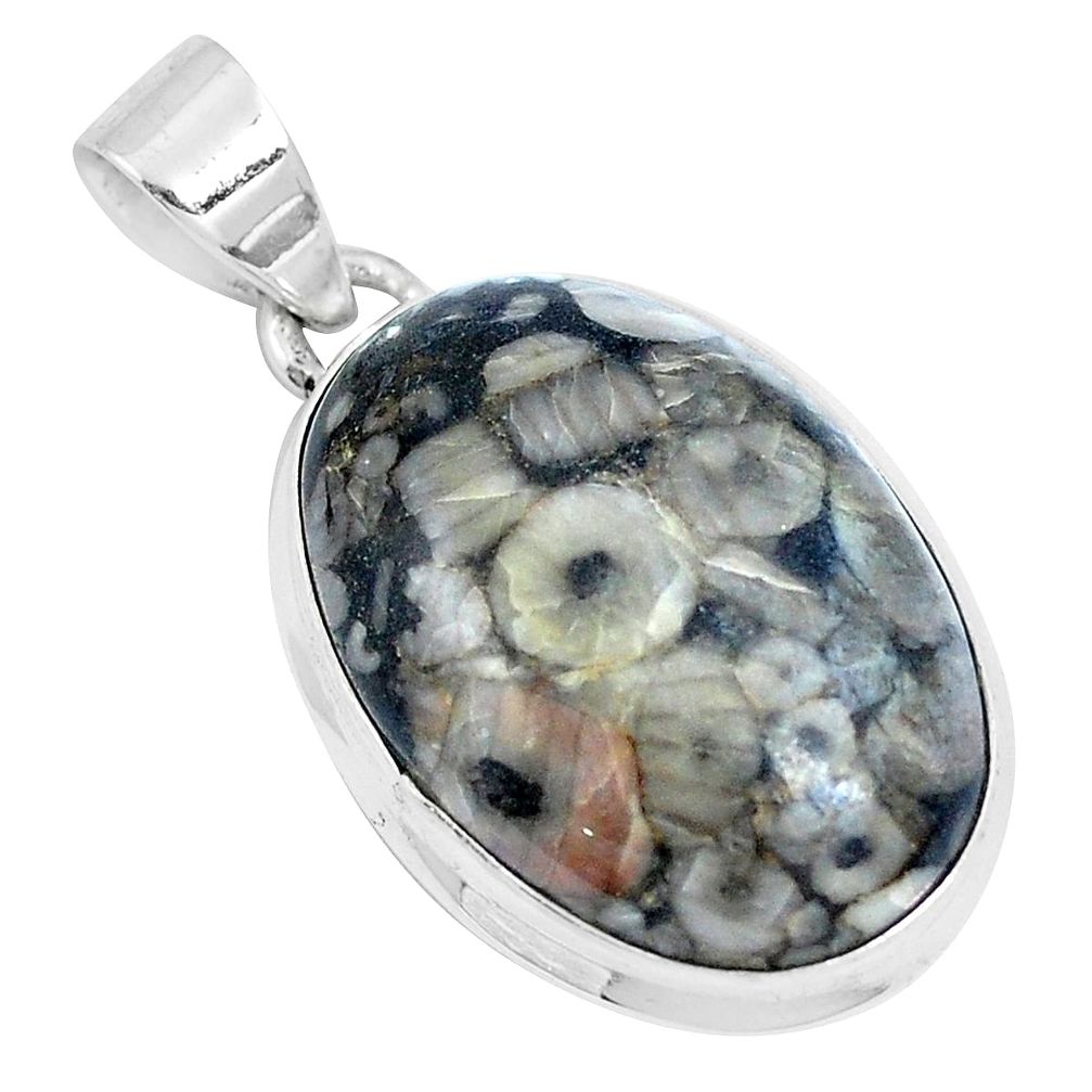 Natural black colus fossil 925 sterling silver pendant jewelry m79536