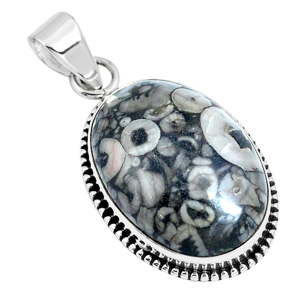 Natural black colus fossil 925 sterling silver pendant jewelry m79537