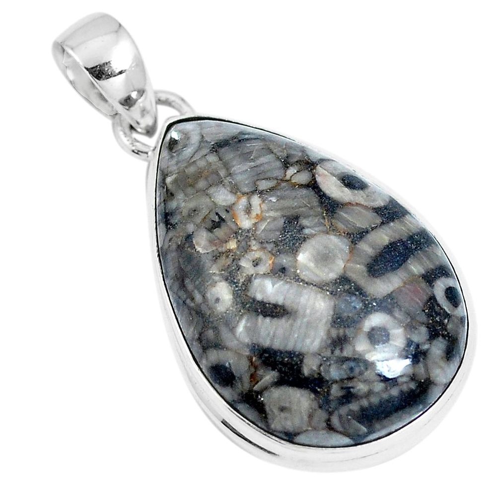925 sterling silver natural black colus fossil pear pendant jewelry m79539