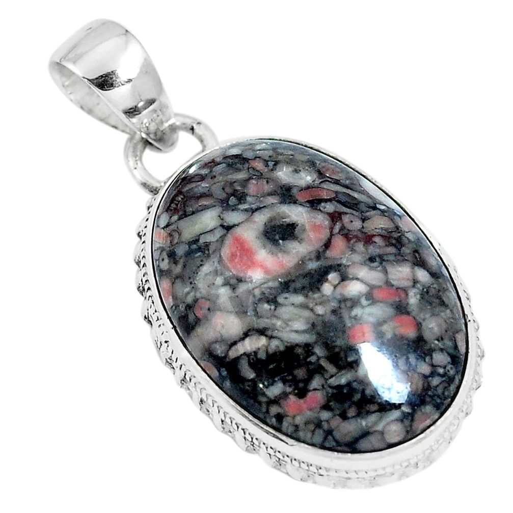 Natural black colus fossil 925 sterling silver pendant jewelry m79540