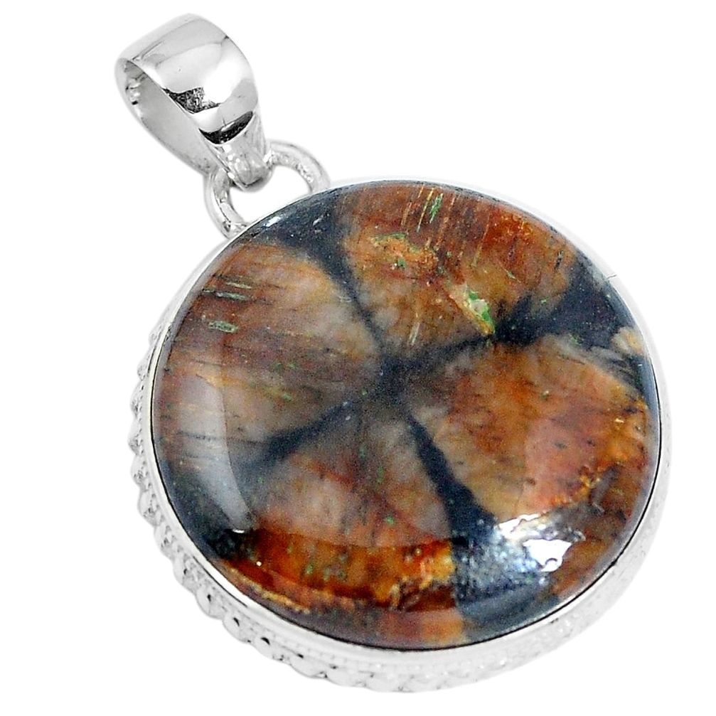 925 sterling silver natural brown chiastolite round pendant jewelry m79557