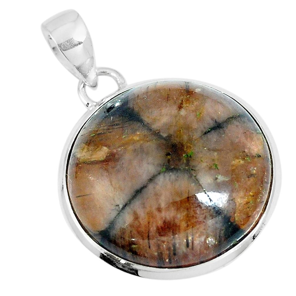 Natural brown chiastolite 925 sterling silver pendant jewelry m79558
