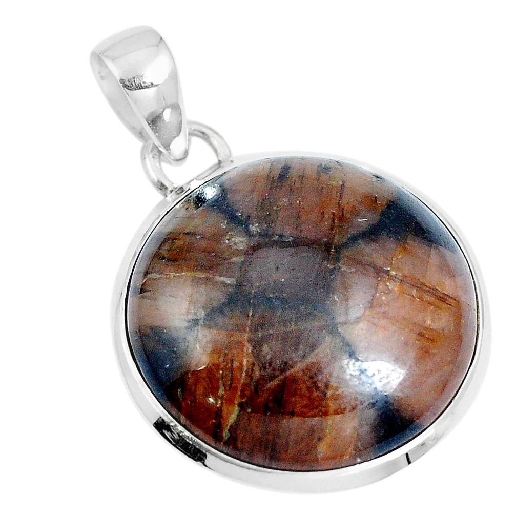 Natural brown chiastolite 925 sterling silver pendant jewelry m79559