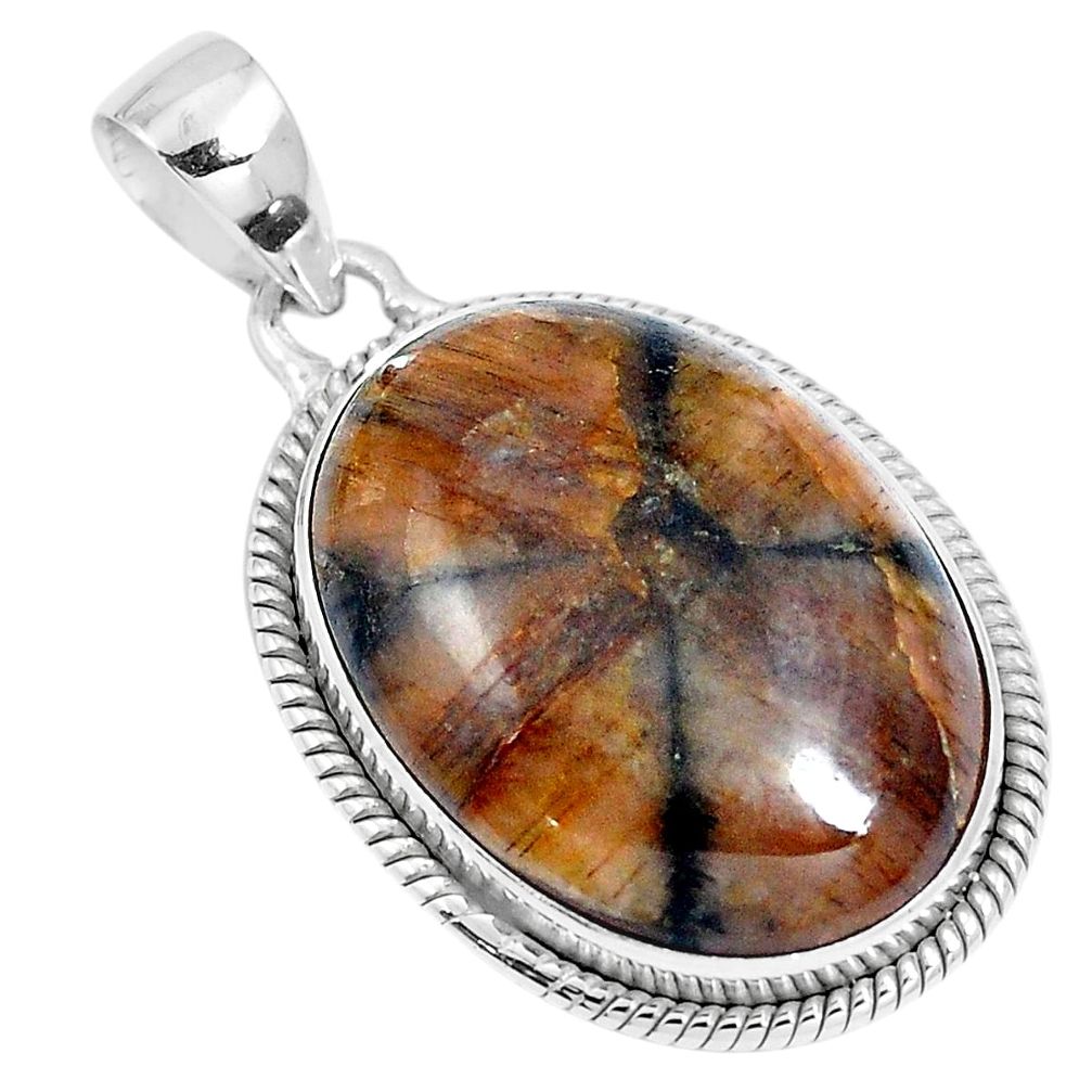 925 sterling silver natural brown chiastolite oval pendant jewelry m79560