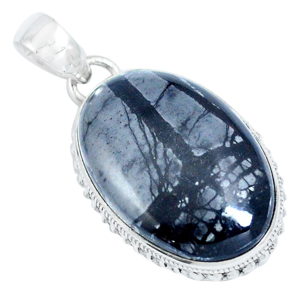 Natural black picasso jasper 925 sterling silver pendant jewelry m79561