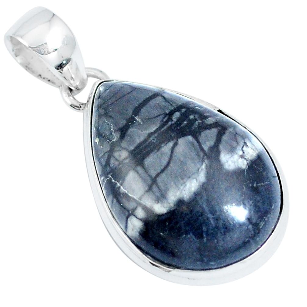 925 sterling silver natural black picasso jasper pendant jewelry m79571