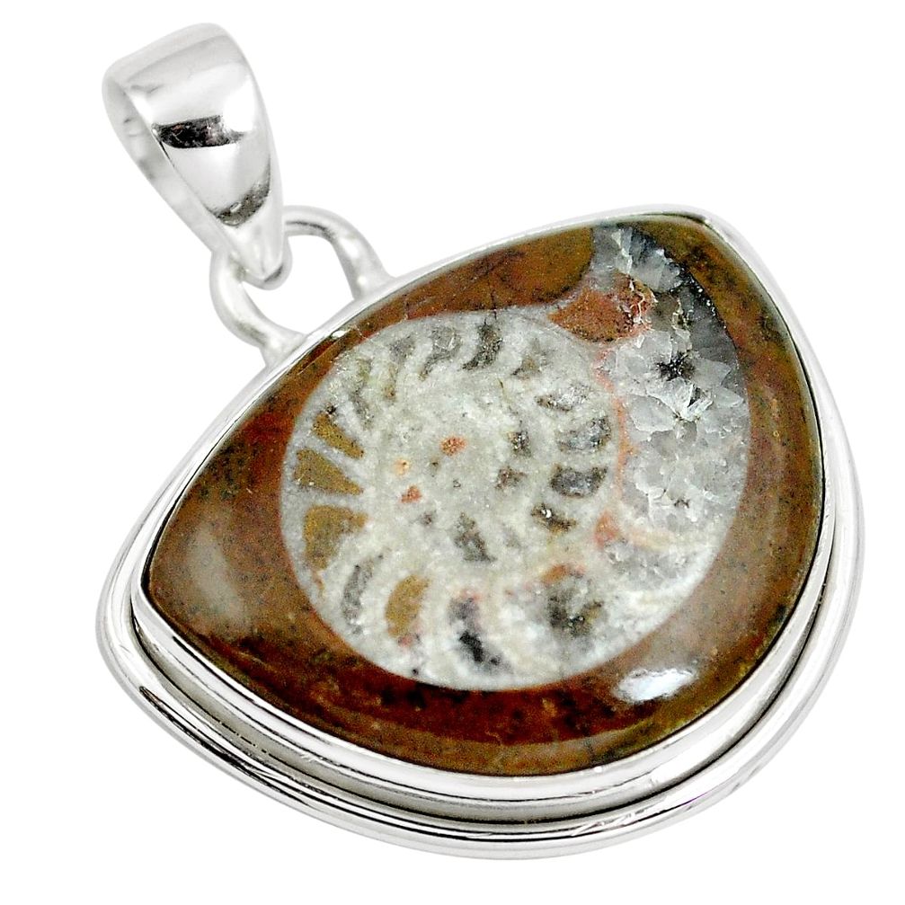 Natural brown ammonite fossil 925 sterling silver pendant m79618