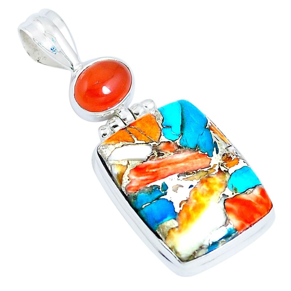 Multi color spiny oyster arizona turquoise cornelian 925 silver pendant m79621