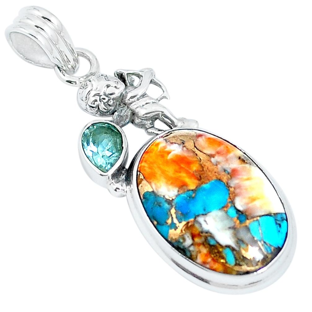 925 silver multi color spiny oyster arizona turquoise oval pendant m79625