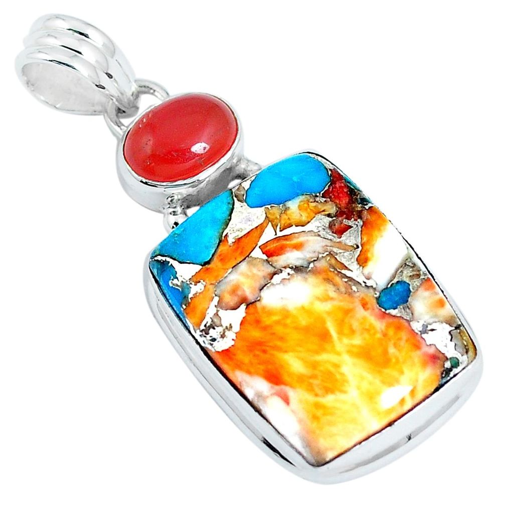 925 silver multi color spiny oyster arizona turquoise cornelian pendant m79632