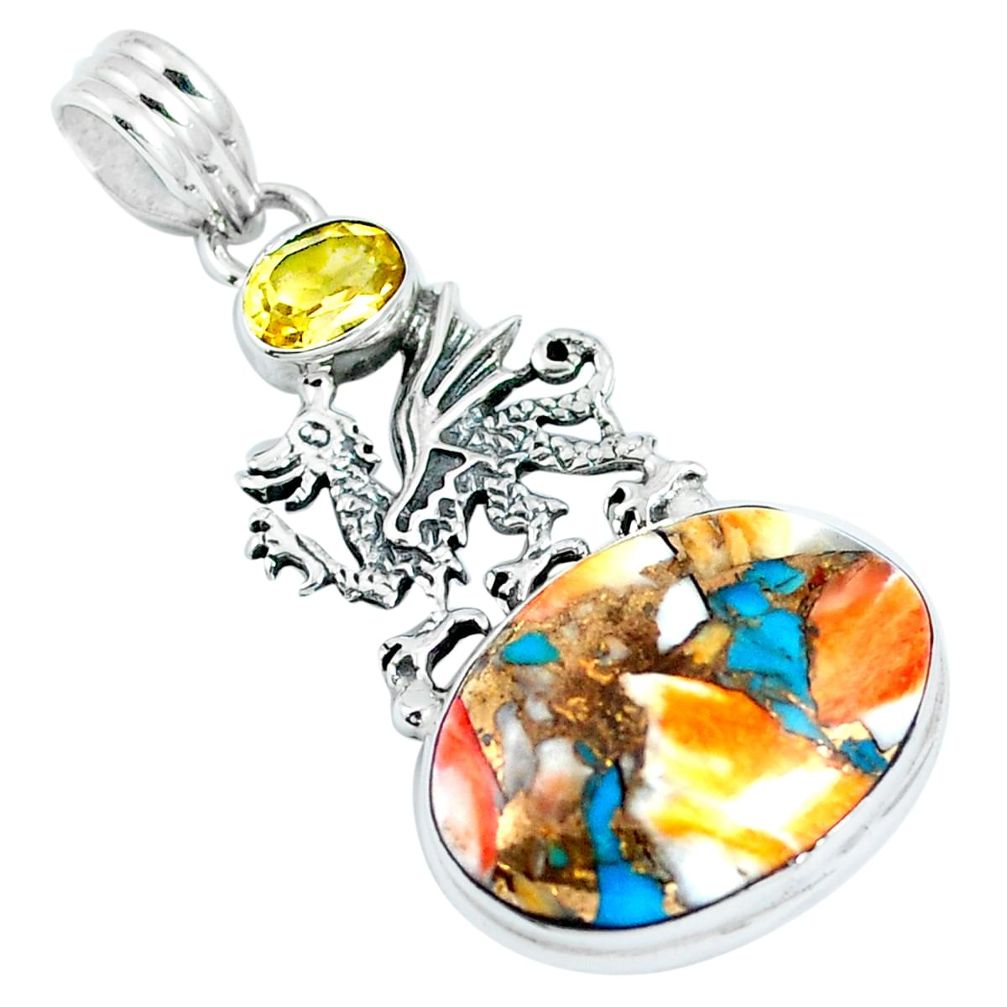 925 silver multi color spiny oyster arizona turquoise dragon pendant m79637